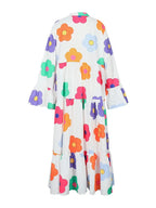 Plus Size New for Summer 2024 Women's Long Sleeve Floral Dress V-Neck Button Long Dress Long Sleeve Button Down Dress