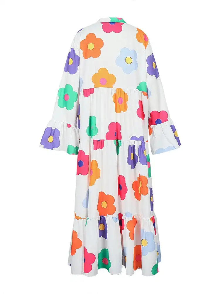 Plus Size New for Summer 2024 Women's Long Sleeve Floral Dress V-Neck Button Long Dress Long Sleeve Button Down Dress