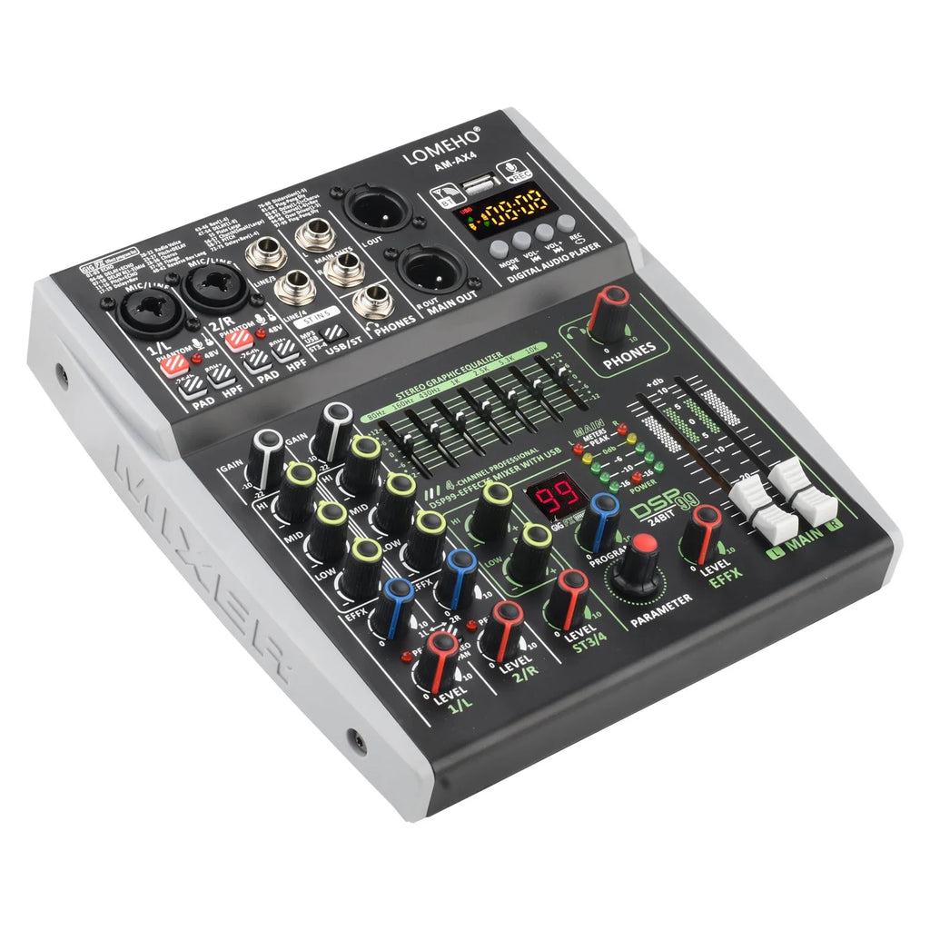 99 DSP Effects Mixing Console Podcast Mini 4/6 Channels Sound Audio Mixer Individual 48V Bluetooth USB PC Play Record AM-AX4/6 Lootquake LLC