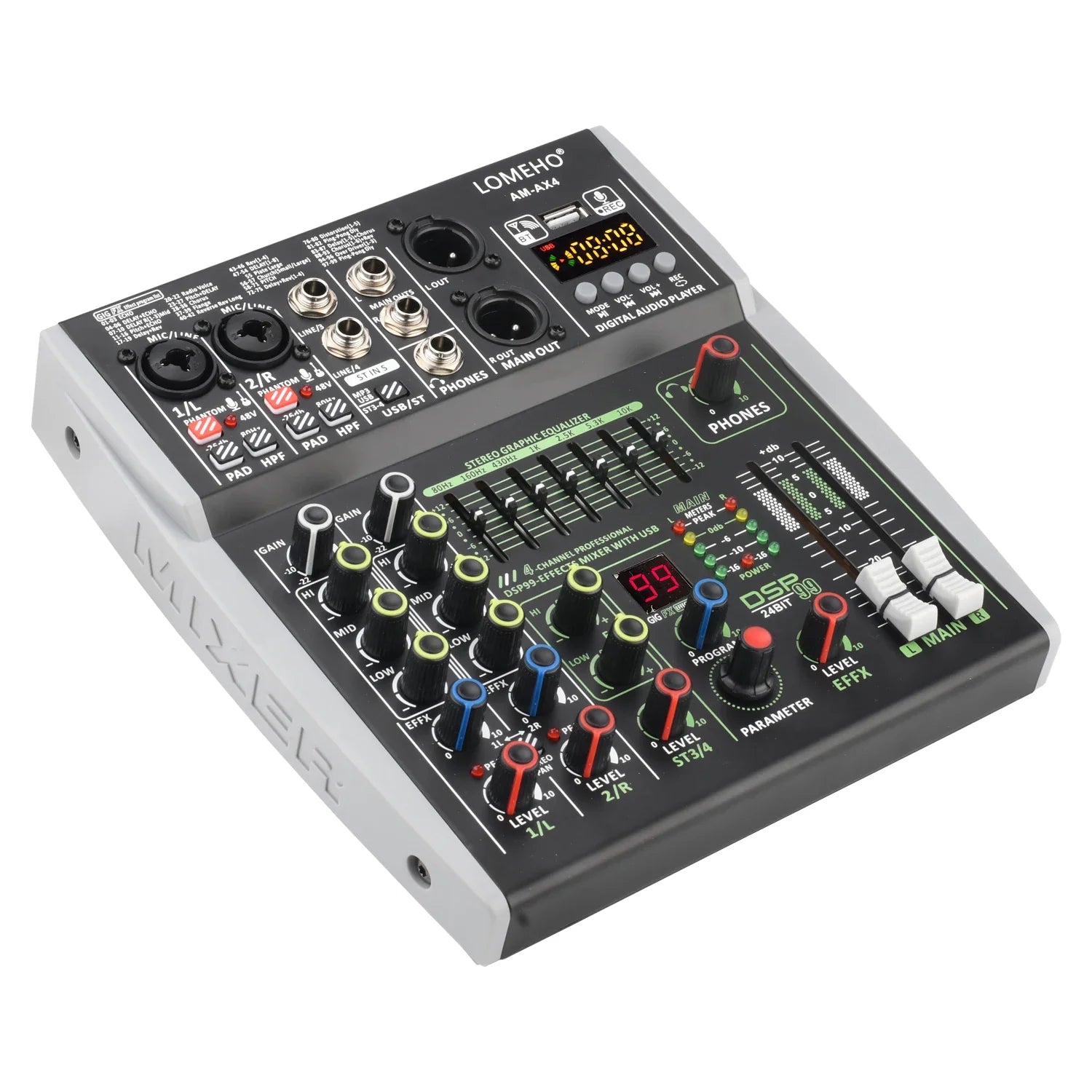 99 DSP Effects Mixing Console Podcast Mini 4/6 Channels Sound Audio Mixer Individual 48V Bluetooth USB PC Play Record AM-AX4/6 Lootquake LLC