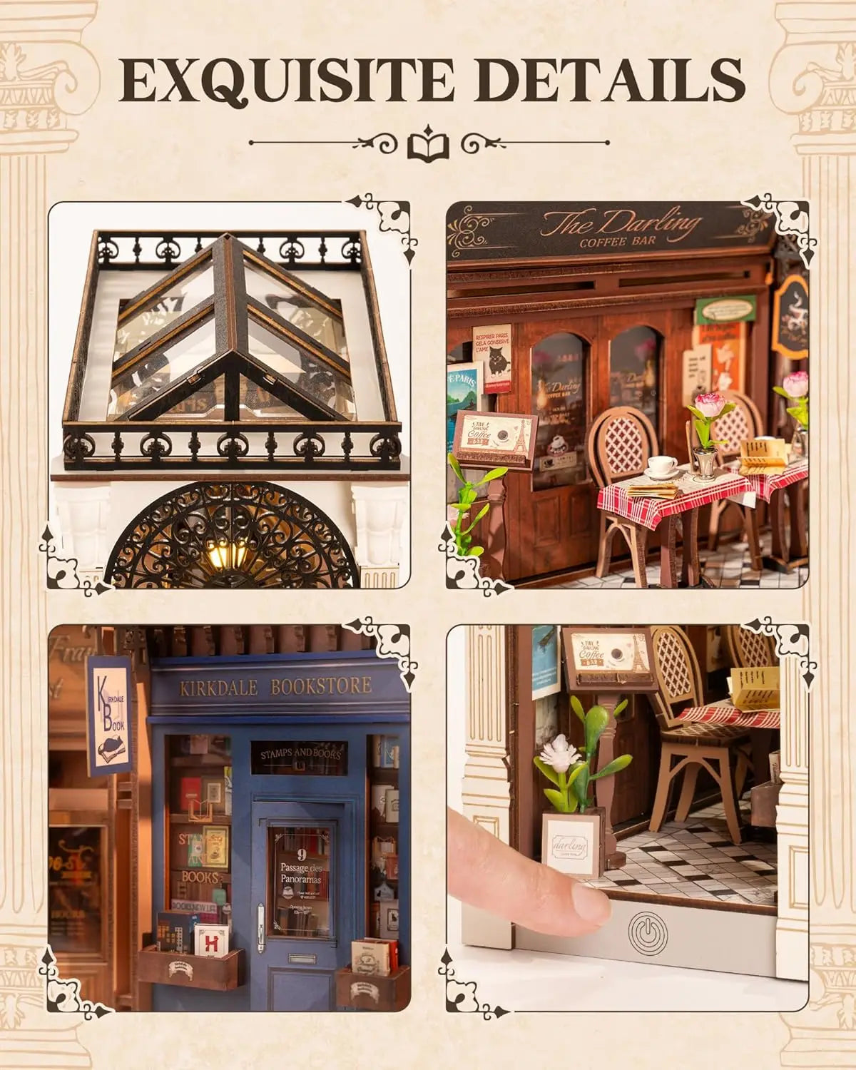 Robotime Arcade Dating Booknook with Dust Cover DIY Miniature Dolls House Kit 3D Wooden Puzzle Bookend Bookshelf Decor Gift