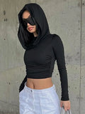 Autumn Slim Fit Hooded Crop Tee for Women THRIXINE