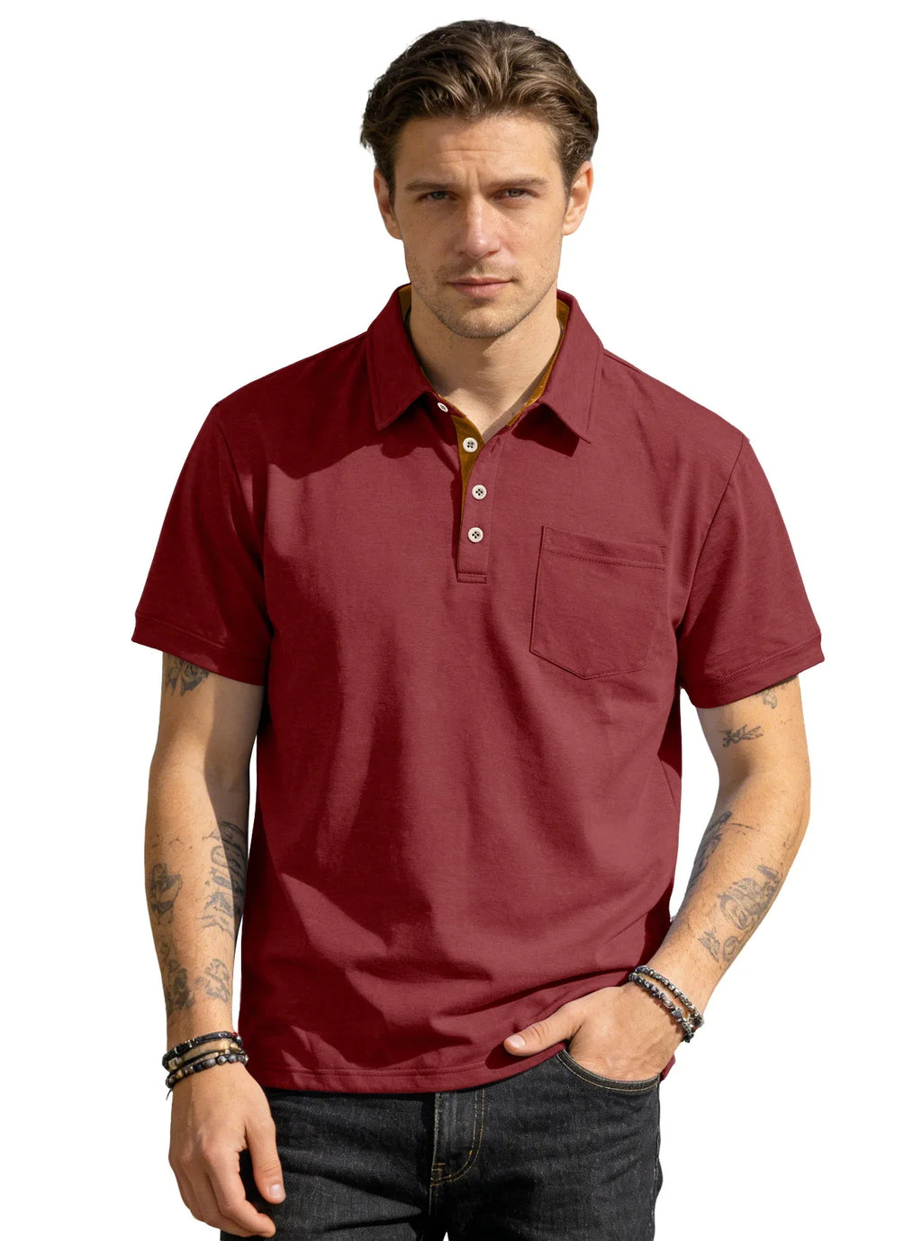 Men's Casual Business Polo Shirt Lapel Collar Chest Pocket Loose Short Sleeve Summer Daily Wear 2026 Summer New Men's Polo Shirt
