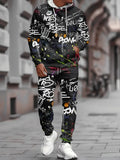 The new men's hoodie set for Spring and Autumn 2025 features a casual fashionable and comfortable 3D graffiti pattern print Pi-Mart