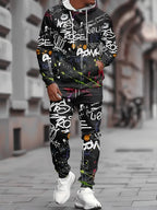 The new men's hoodie set for Spring and Autumn 2025 features a casual fashionable and comfortable 3D graffiti pattern print Pi-Mart