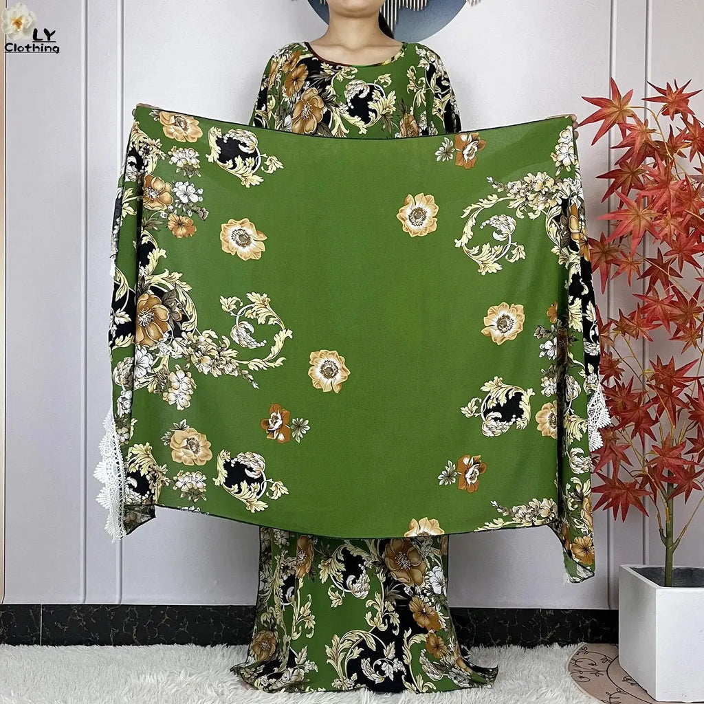 2024 Latest Muslim Sets Women Clothing Cotton Floral Loose Dashiki Long Dress African Abaya Dubai Traditional Islamic Clothing