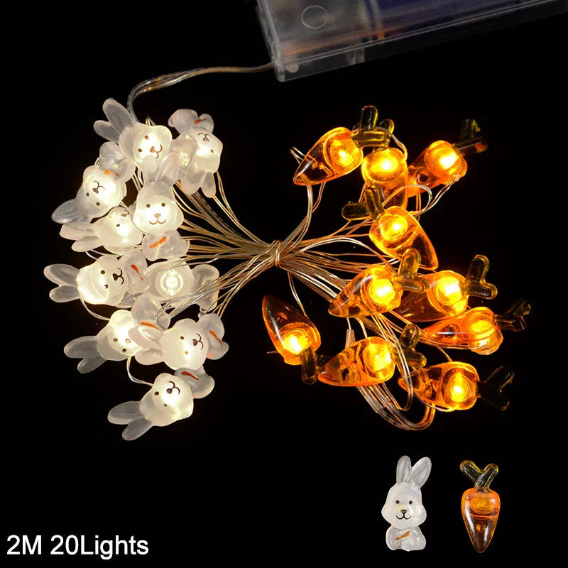 2M 20LED Easter Rabbit String Light Carrot Chick Eggs Fairy Light Garland Happy Easter Party Decoration For Home Kids Gift 2025 Lootquake LLC