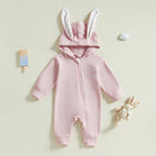 Adorable Infant Easter Romper with Hood Zipper Closure and Bunny Ears - Long Sleeve  for Spring Celebrations Lootquake LLC