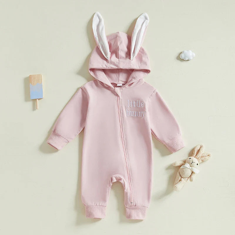 Adorable Infant Easter Romper with Hood Zipper Closure and Bunny Ears - Long Sleeve  for Spring Celebrations Lootquake LLC