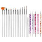 5/20Pcs Nail Art Brush Design Tip Painting Drawing Carving Dotting Pen FlatFan Liner Acrylic Gel UV Polish Manicure Tools