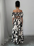 Elegant Short-sleeved Dress For Women Spring Summer Fashion Printing Waist-tightening Patchwork Loose Casual Dresses Female