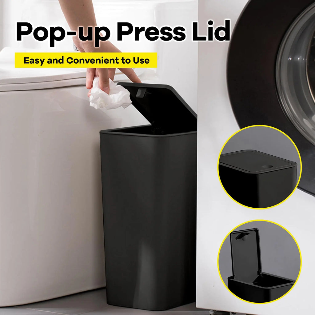 Bathroom Trash Can-10L Small Garbage Can with Press Top Lid for Toilet,Bedroom,Living Room – Plastic Wastebasket with Pop-up Lid Lootquake LLC