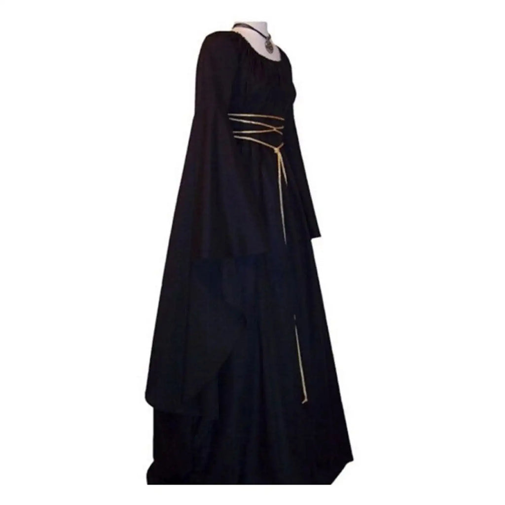 Halloween Retro Medieval Dress Flare Sleeve Lace Up Maxi Dress For Women Round Neck Party Long Dress Cosplay Performance Vestido