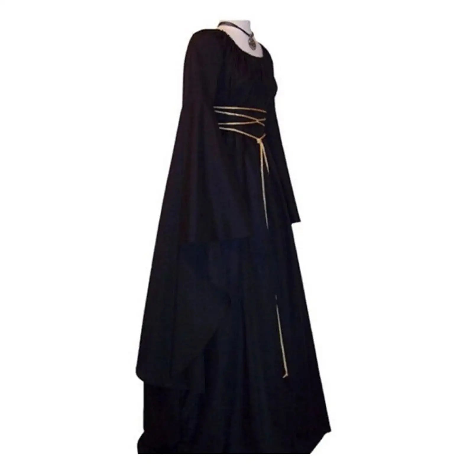 Halloween Retro Medieval Dress Flare Sleeve Lace Up Maxi Dress For Women Round Neck Party Long Dress Cosplay Performance Vestido