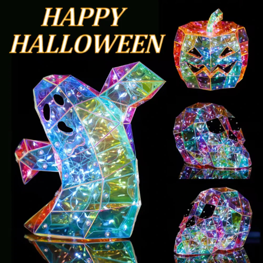 Prismatic Iridescent Ghost Halloween Decor Lights Lights-Up Ghosts Pumpkin Skull Ornament Iridescent Ghost Halloween Decorations Lootquake LLC