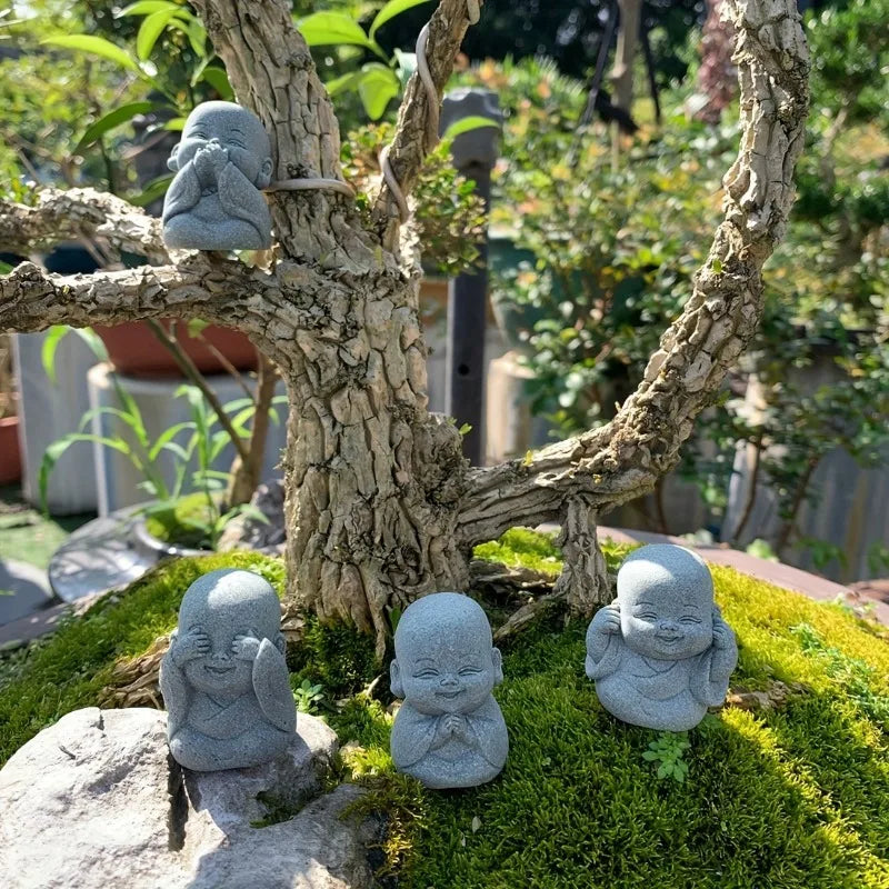 Buddha Stone Statue Little Buddhist Monks Tibetan Buddhism Figurines Zen Garden Ornament Meditation Home Aquarium Decoration Lootquake LLC