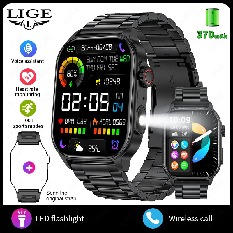 LIGE FlashSmart: 2 HD, AI, Sports & Health Tracker THRIXINE