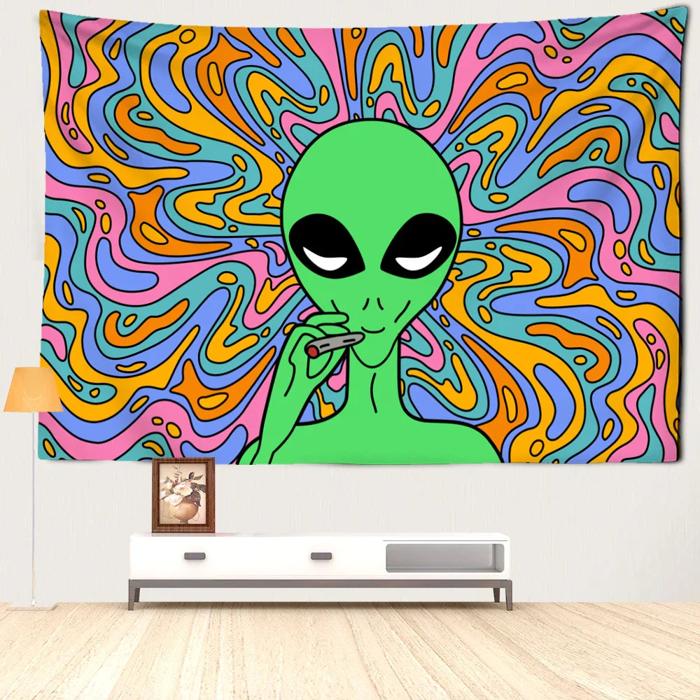 Psychedelic Vertigo Alien Tapestry Wall Hanging Abstract Hippie Tapies Witchcraft Mysterious Bohemian Dormitory Home Decor Lootquake LLC