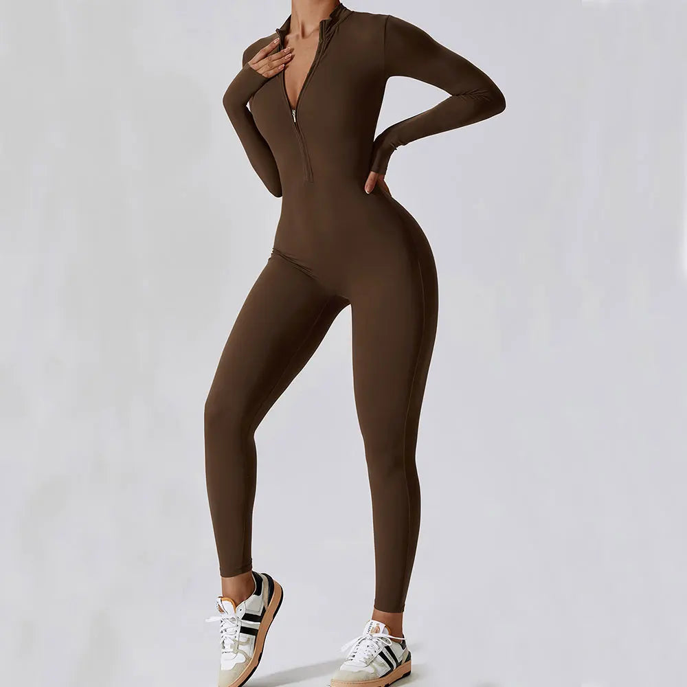 Yoga Jumpsuit Long Sleeved Zipper Rompers THRIXINE