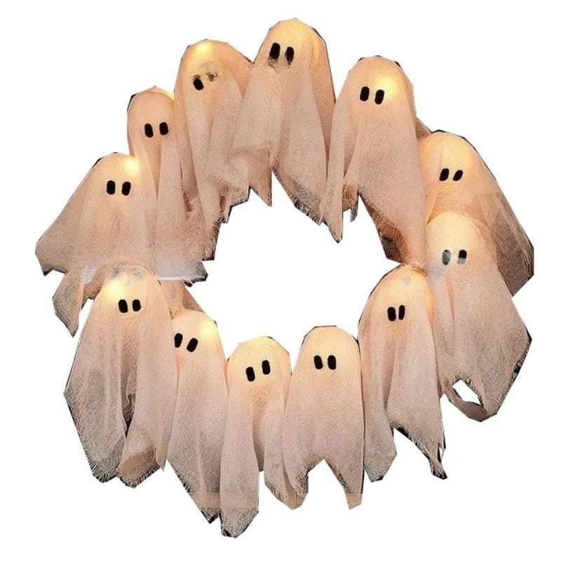 Modern Lit Ghosts Wreath Aesthetic Halloween Home Decor Luxury Wall Decoration Cute Halloween Wall Decors Interior Decorations Lootquake LLC