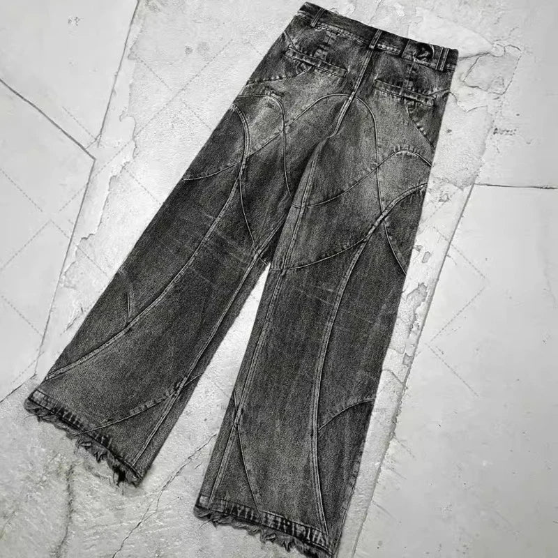 PFNW Spliced Design Washed Denim Jeans Men's Streetwear Fashion Straight Leg Denim Pants Hip Hop Trendy Trousers Spring 28W4634 Lootquake LLC