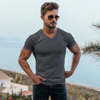 Men Fashion V Neck Short Sleeve Fitness Workout Summer Breathable Cotton - SJB-DIAMOND ELITES