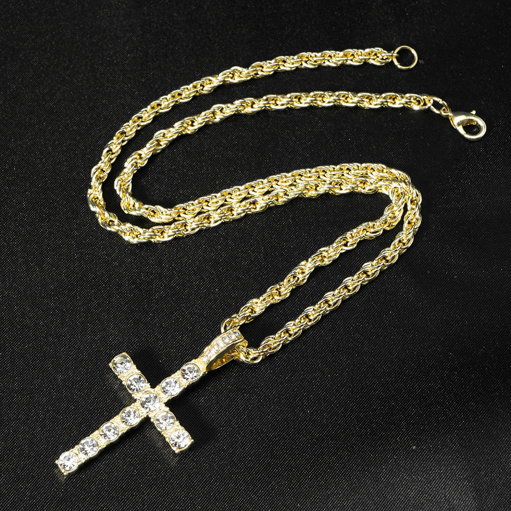 Hip Hop Cross Pendant Necklace Strap 4mm Zircon Tennis Chain Iced Out Sparkling Necklace Men Women Punk Jewelry Fashion Gift Lootquake LLC