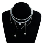 Fashion Heart Beaded Necklace for Women Boho Elegant Irregular Crystal Chain Y2K Choker Exquisite Party Gift Jewelry Accessories