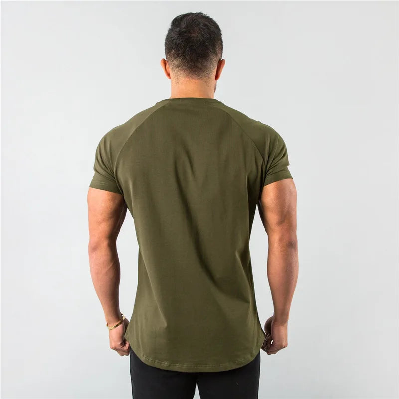 Cotton Plain Tops Tees Fitness Mens THRIXINE