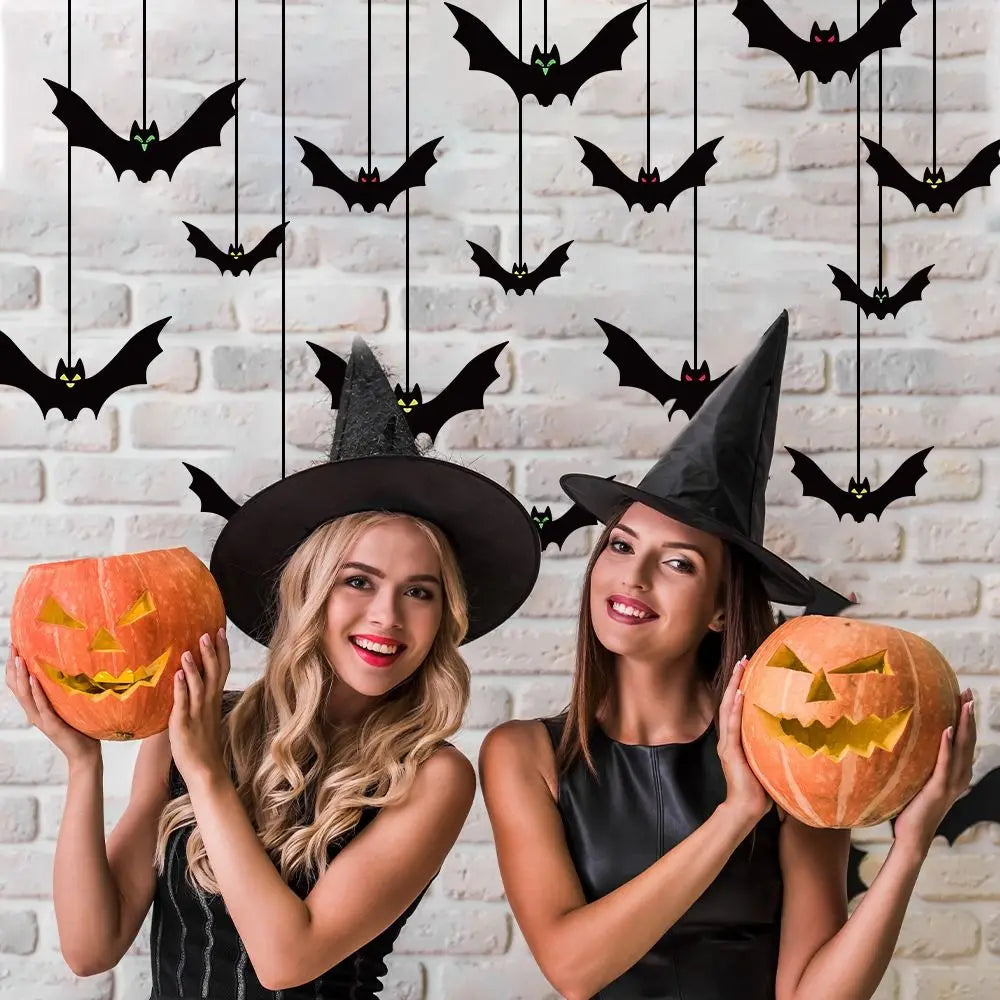 Funny Spooky Halloween Bat Decorations with Eyes Trick or Treat Bats Wall Decor Realistic Simulation Bat Pendant Halloween Party Lootquake LLC