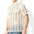 Men Mesh Shirt Transparent Long Sleeve Men Clothing Sexy Solid Party Nightclub Hooded Tops Lootquake LLC