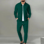 Men's Slim Fit Jacket with Zipper Pocket, Long Sleeved Sportswear, Cardigan Jacket Set, Long Pants, Elegant, two-Piece Set