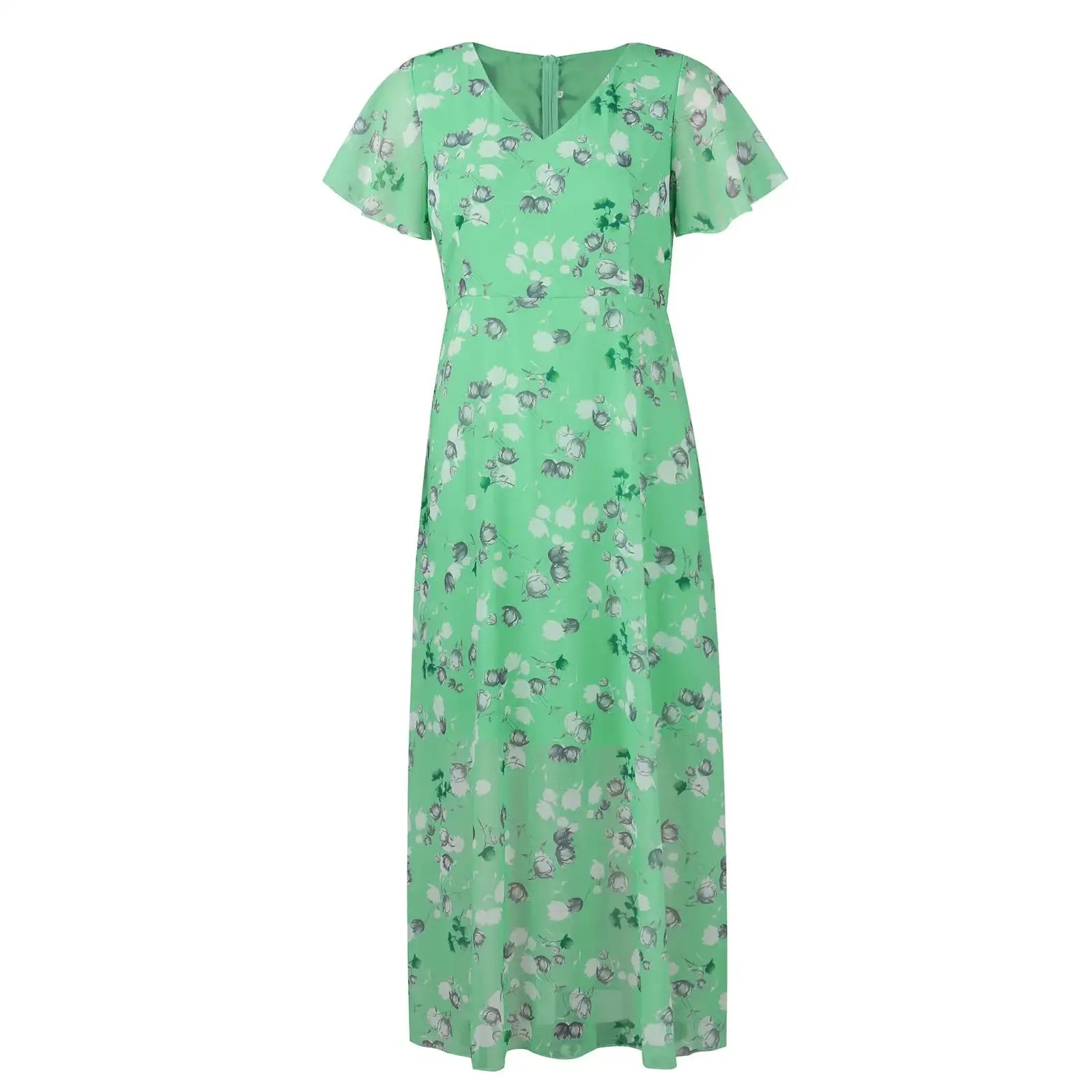 Vestidos Verano Moda 2024 Women's Swing Long Dress Chiffon Floral Short Sleeve Ruffle V Neck Fashion Waist Flowy Dress платье