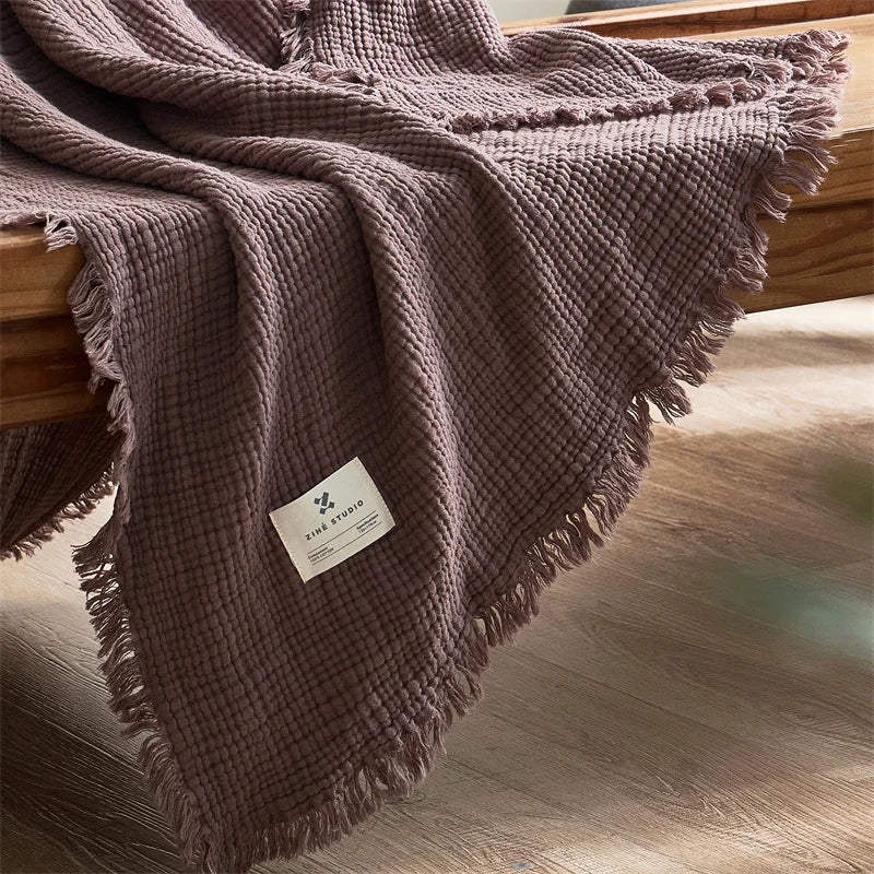 Maillard Cotton Blankets Four Layers Of Gauze Sofa Cover Blanket With Tassel AB Side Office Nap Decorative Bed Muslin Blanket Lootquake LLC