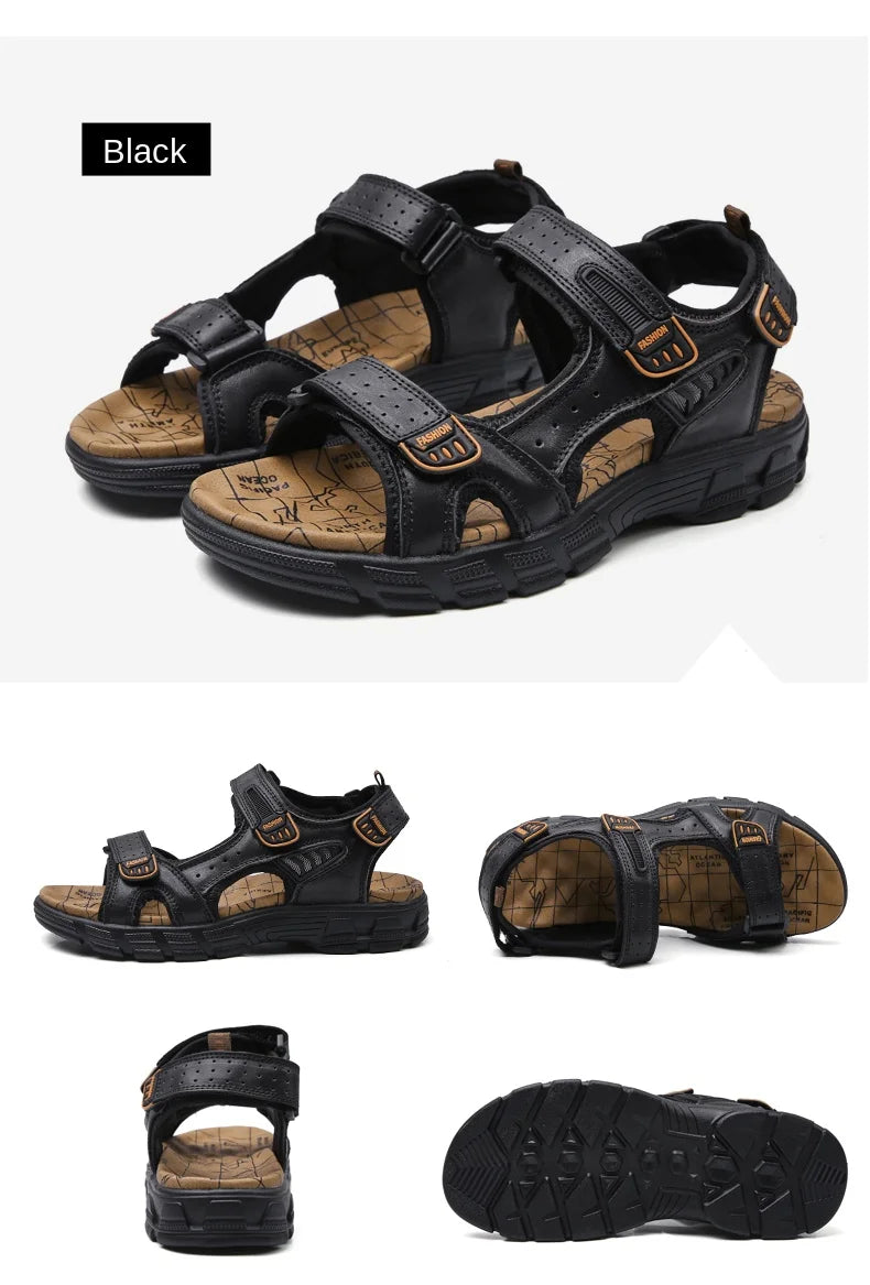 Outdoor Wading Summer Sandals For Men Anti Slip Cool Leather Slides With Arch Support and Massage Plus Size Beach Sandalias Lootquake LLC