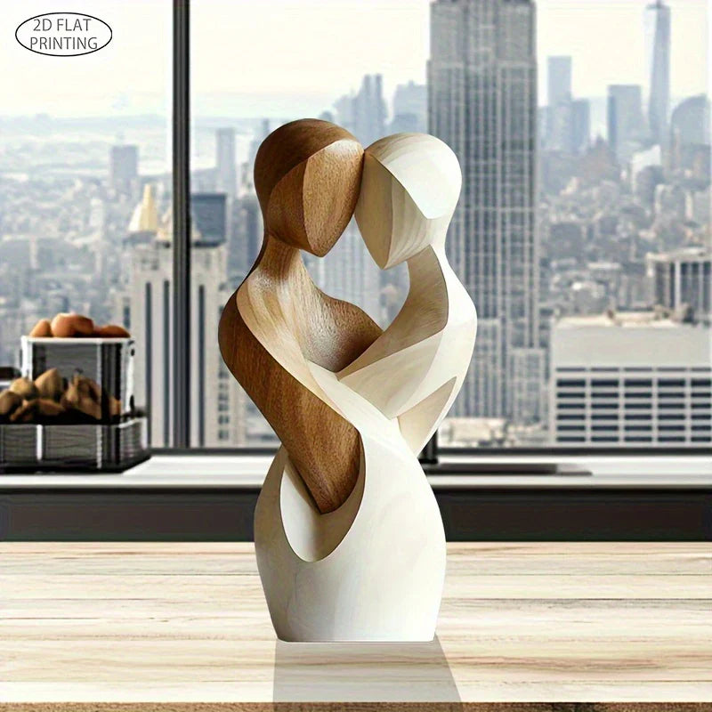 2d Flat Elegant Wooden Couple Statue-modern Home Decor, Artificial Wood,ideal For Living Room,bedroom,or Office