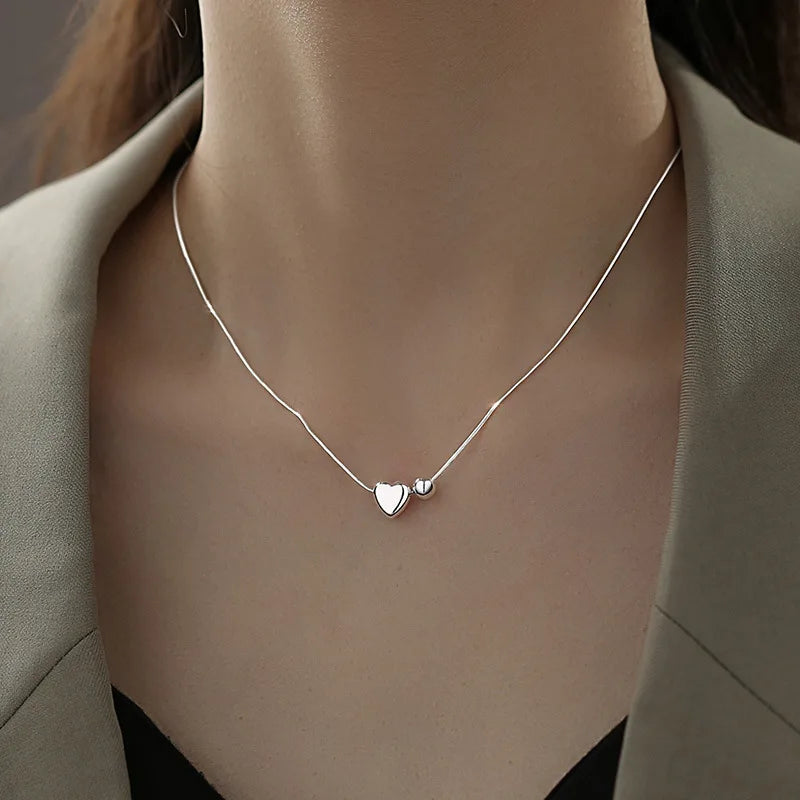 925 Sterling Silver Necklace Simple Heart Love Ball Elegant Geometric for Women Girl Jewelry Gift Dropshipping Wholesale Lootquake LLC