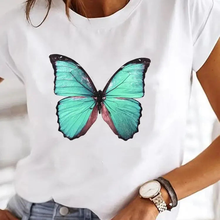 Heart Vibe: Stretchy 90s O-Neck Tee THRIXINE