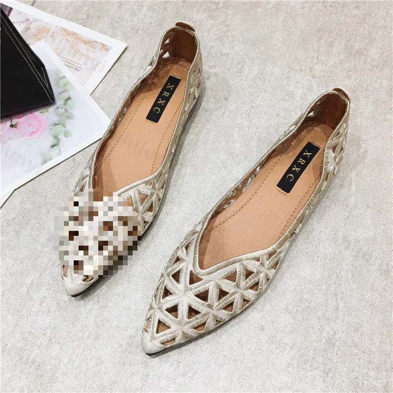 2025 Women Summer Pointed Versatile Hollow Leisure Flat Soled Shoes Comfortable Lightweight Sandals Fashion Elegant Single Shoes Lootquake LLC