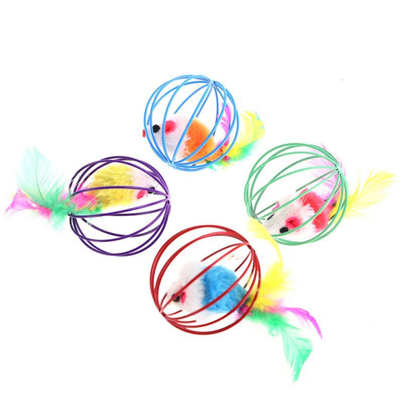 1 Pcs Cat Toy Stick Feather Wand with Bell Mouse Cage Toys Plastic Artificial Colorful Cat Teaser Toy Pet Supplies Random Color Hollow Balls with Feather Tail Kitten Chase Pounce Toy Cat Feather Toy Stevvex