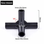 8/12/16/19mm Black PVC Pipe Fittings 4-way Connector Tent Wardrobe Fixed Fittings Plants Support Joint, DIY Shelf Tube Fittings
