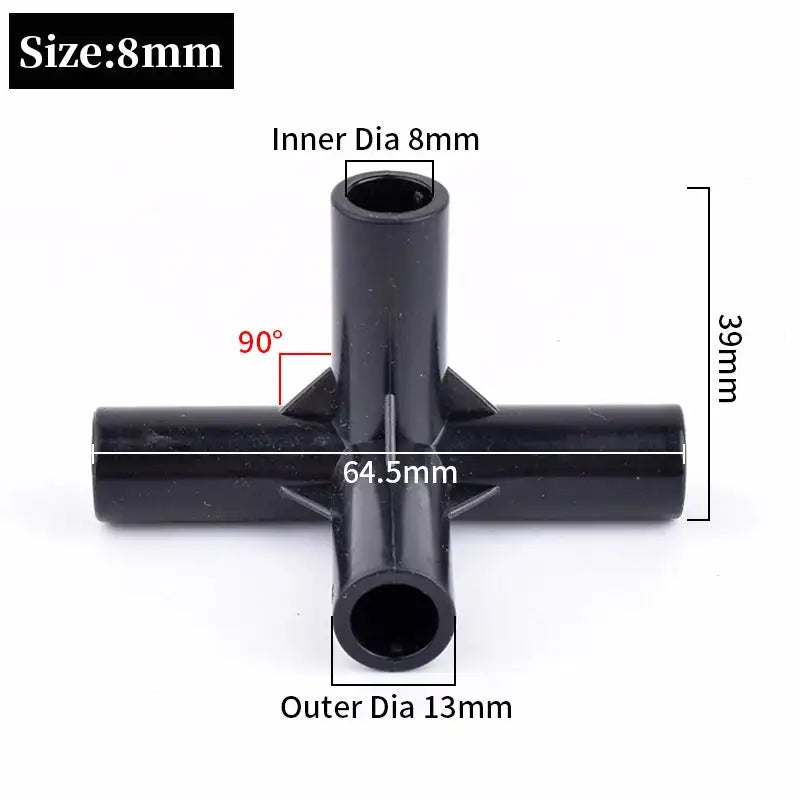 8/12/16/19mm Black PVC Pipe Fittings 4-way Connector Tent Wardrobe Fixed Fittings Plants Support Joint, DIY Shelf Tube Fittings