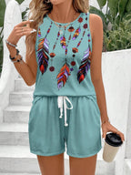 Retro Print Women's Tank & Shorts Set
