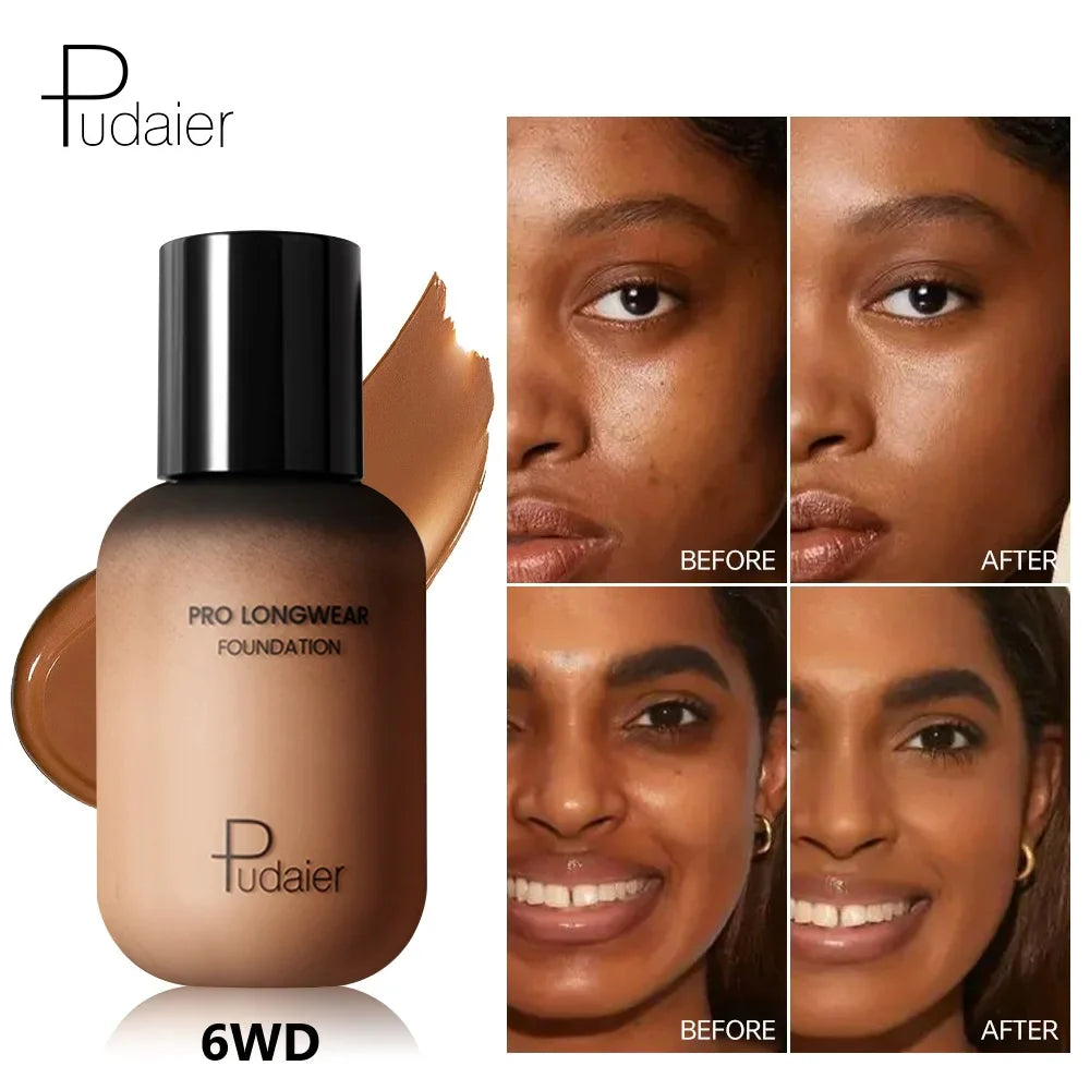 Pudaier Long-Lasting Natural Foundation - Brown Small Bottle, Matte Finish, Non-Sticky, Creamy Texture, Suitable for All Skin Ty