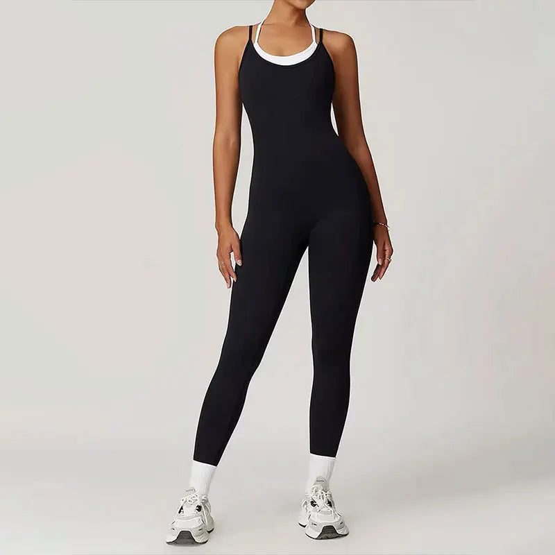 Sporty Jumpsuits Black Women Backless Fashion O-Neck - SJB-DIAMOND ELITES