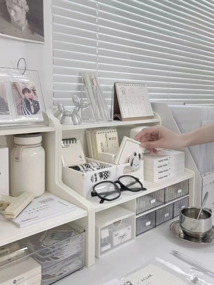 INS Stationery Desk Organizer Stackable Desktop Storage Box Clear Plastic Office Supplies Jewelry Storage Case for Books Sundry Lootquake LLC