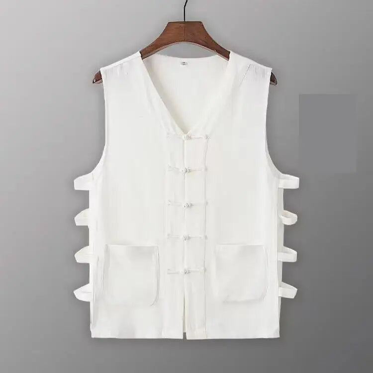 Vintage Vest Men Cotton Linen Shirt Kung Fu Vest Summer Tank Top Tang Suit Traditional Chinese Clothing Sleeveless Open Cardigan Lootquake LLC