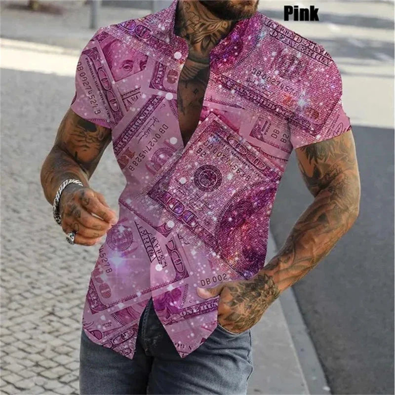3D Print Dollar Pattern Shirts For Men Summer Short Sleeve Slim-Fit Button Up Casual Shirts Streetwear Mens Shirt Blouses Tops Lootquake LLC
