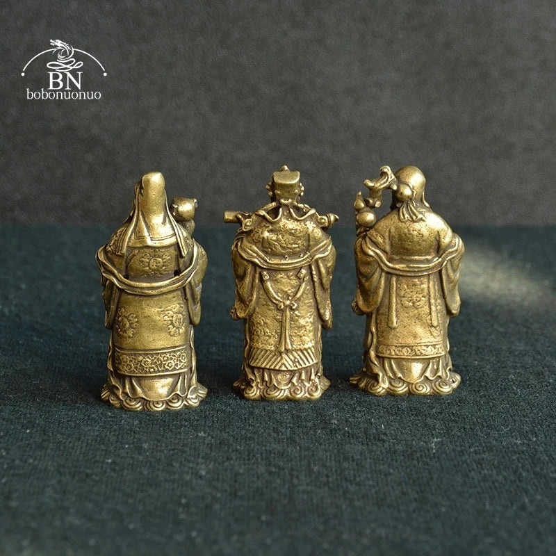 Vintage Bronze Taoism Three Gods of Blessing Wealth Longevity Statue Pure Copper Buddha Figurines Ornaments Feng Shui Home Decor