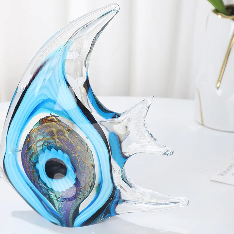 Exquisite Blue Stripe Tropical Fish Sculpture Hand-blown Glass Sculpture Home Decoration Glass Fish Home Interior Decor Craft Lootquake LLC